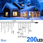 6.5200LED/20M480LED Icicle String Lights Christmas 40Drops 8 Modes, Plug in Curtain Waterproof for Holiday Wedding Party Garden