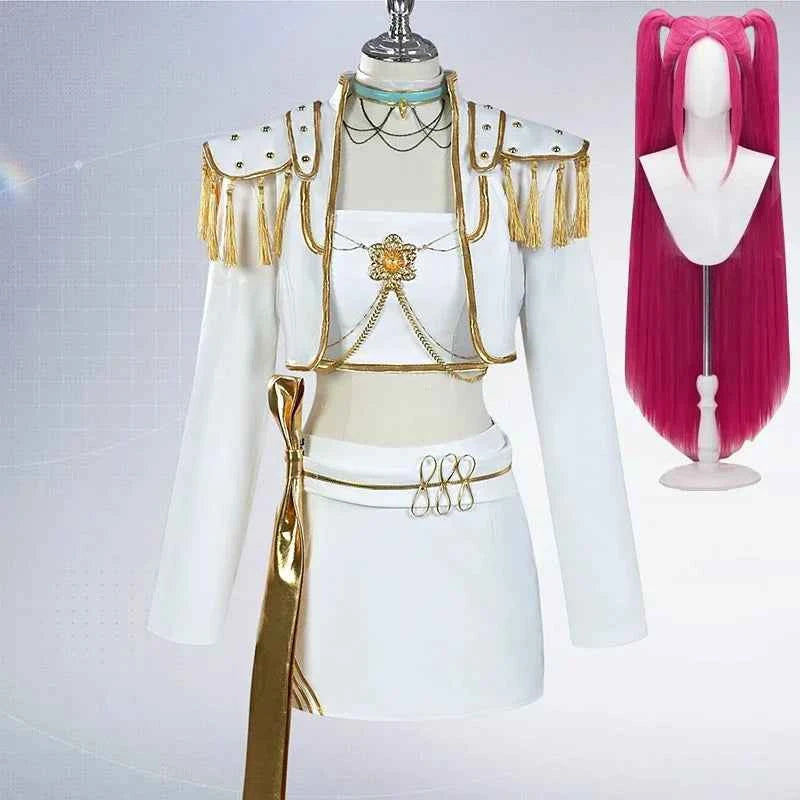 KPop Rumi Mira Zoey White Singing Suit Women Girls Halloween Party Role Playing Outfit Cosplay Costume Wig for Adult Children