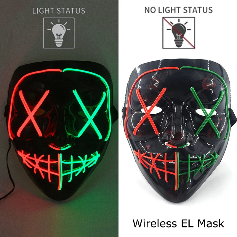 Wireless Neon LED Purge Mask – Glowing Halloween Cosplay Mask