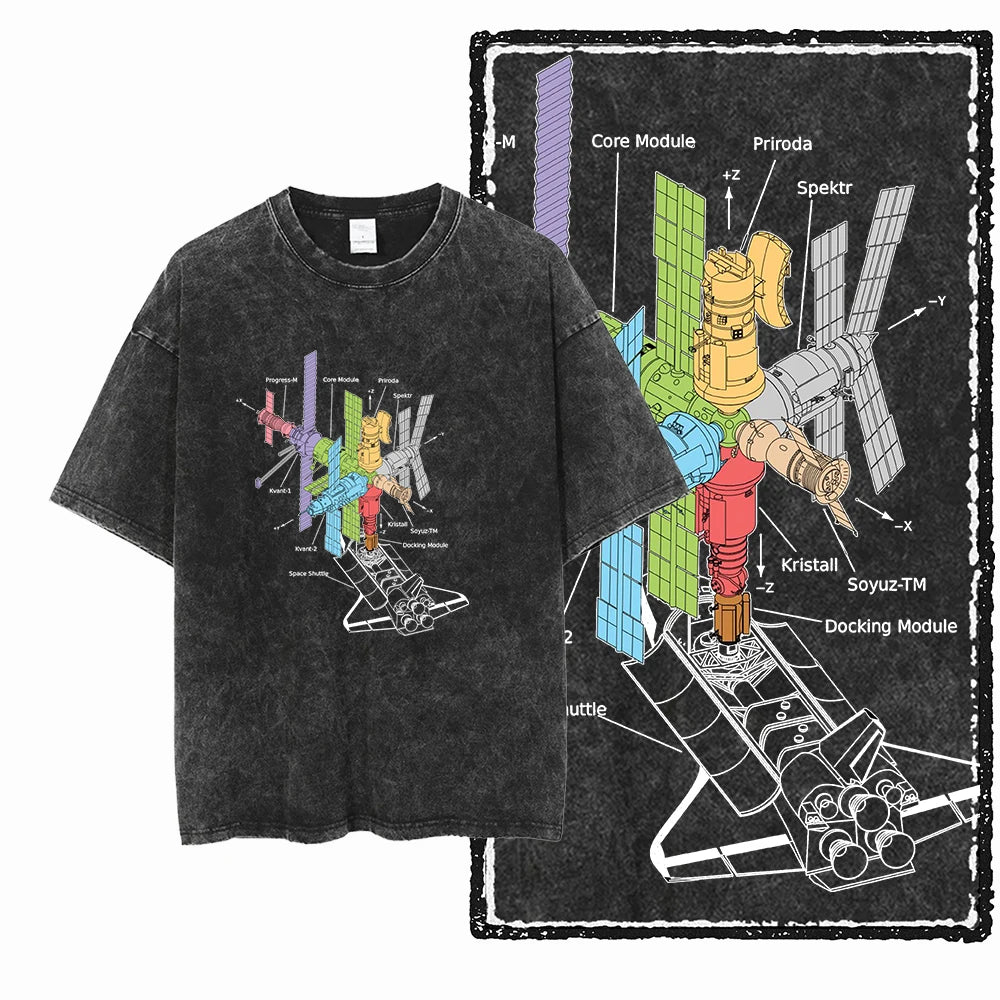 SA ASTRONAUT SPACE THEMES Printed Cotton Acid Washed Graphic Unisex T Shirt Cool Streetwear Men Tshirts Big Size Tee for men