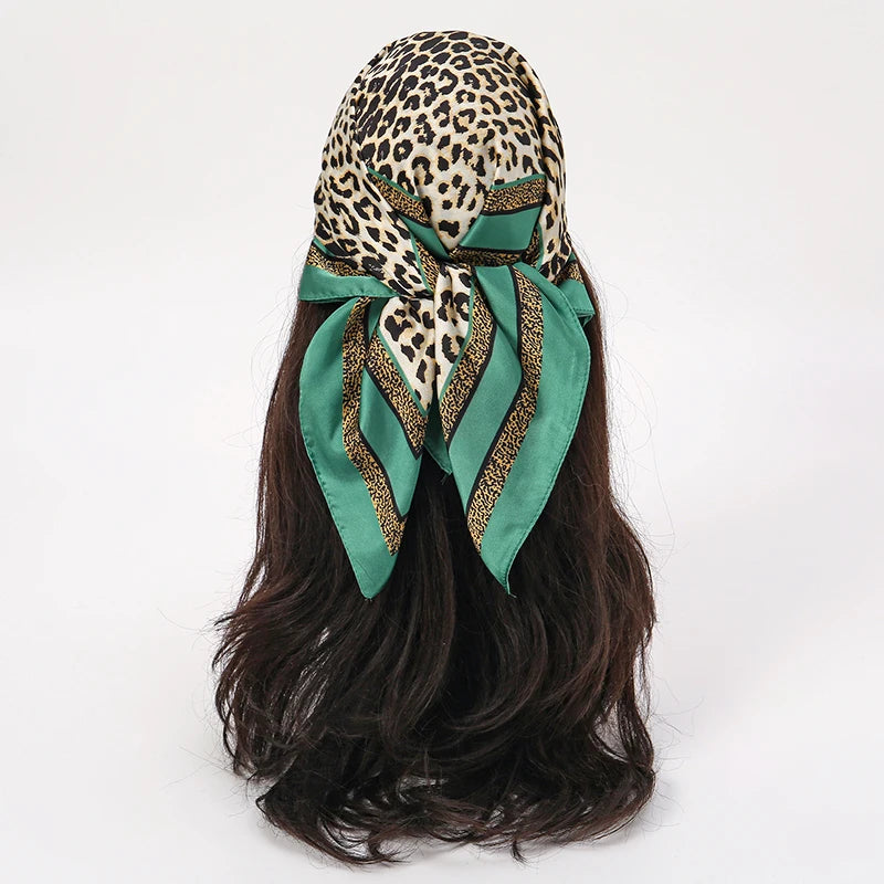 Bohemian Style Floral Print Women’s Square Silk Scarf Satin Head Wrap Tropical Leaf Flower Design Scarves Bandana Hijab