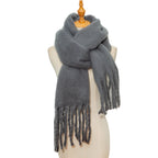 Winter Scarf Women Luxury Autumn Winter Cashmere Scarf Thickened Warm Shawl Classic Tassels Fluffy Scarf Solid Color Soft Shawl