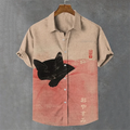 Colorful Men's Linen Summer Short Sleeve Shirt Fashion, Short Sleeve Top 3D Cat Printed Pattern Men's Clothing,