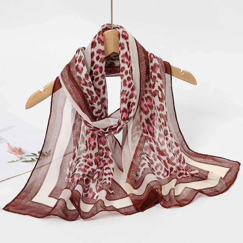 2024 New Print Chiffon Scarf Shawl Women Sunscreen Silk Scarf Turban Long Wrap Beach Travel Outdoor Accessories Trendy Headband