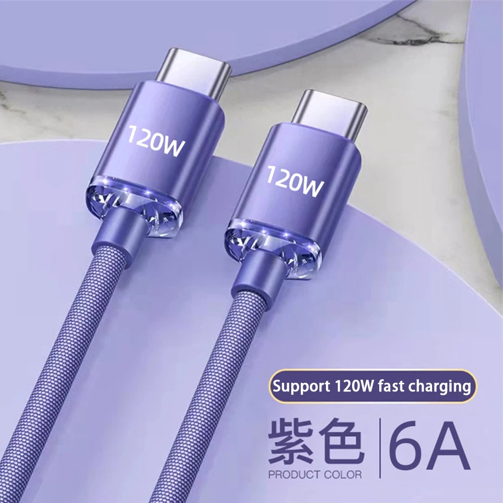 120W USB Type C Cable Type C to Type C Fast Charging Cord USB C Quick Charge Phone Cables For Samsung Xiaomi Huawei Realme