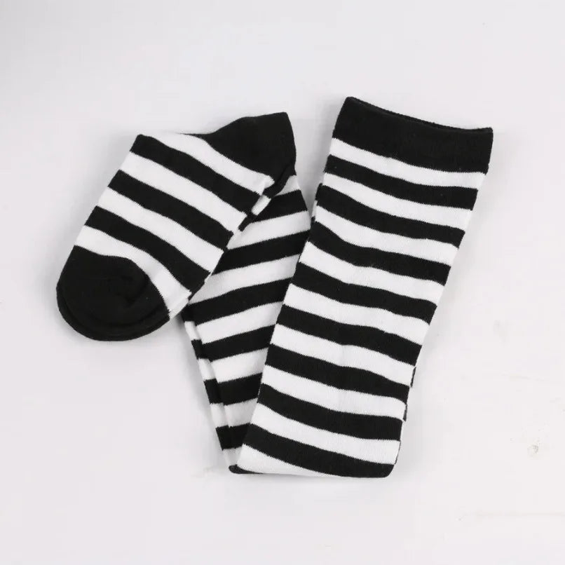 Thigh High Stockings Womens Striped Ladies Girls Black White Pink Long Over Above Knee Socks Femboy Cosplay Lolita Harajuku Y2k