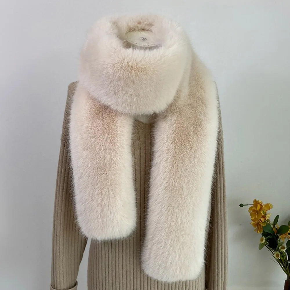 1pcFashionable 180cm Fake Fur Long Scarf Soft Plush Thick Long Strip Scarf Fur Decor Luxury Wraps Shawl Party Ladies Neck Warmer
