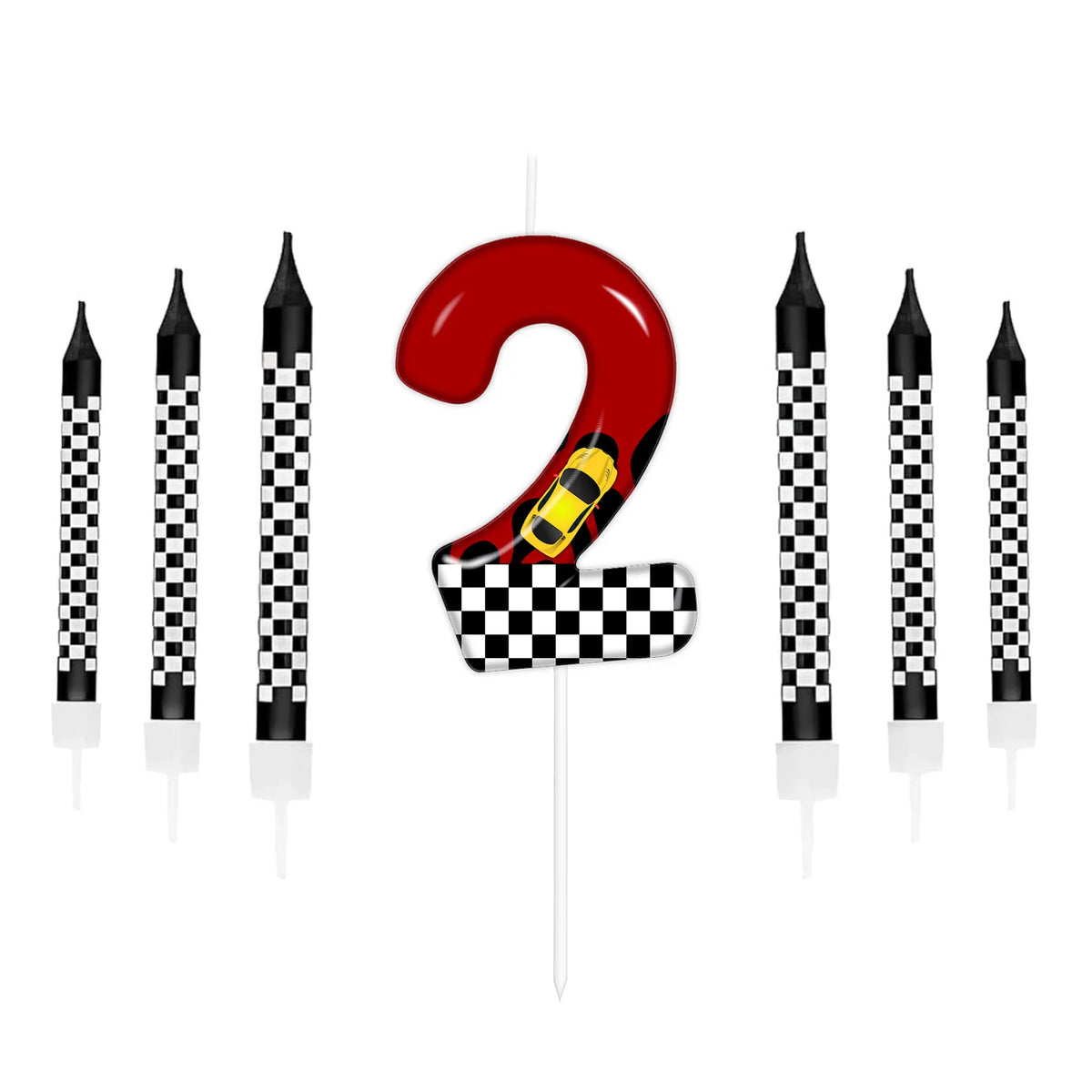 7pcs Red Racing Cars Themed Birthday for Cake Candles, Number 0 1 2 3 4 5 6 7 8 9 10 Candle Birthday Cake Topper