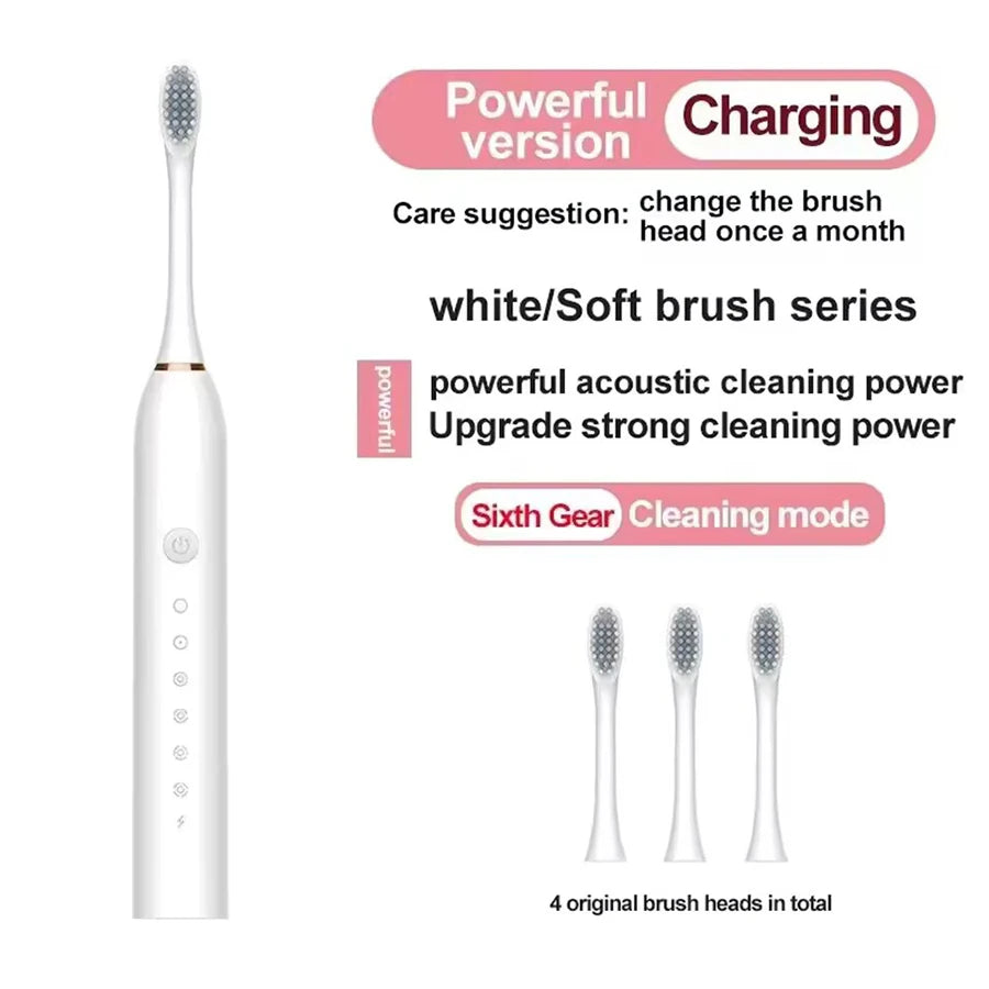 Electric Ultrasonic Toothbrush – 6 Speed Modes Soft Bristle USB Rechargeable Waterproof Tooth Cleaner | Automatic Toothbrush for Adults & Couples