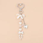 Cute Bowknot Love Heart Keychain Crystal Pearl Key Ring Pendants for Women Girls Handbag Decor DIY Handmade Key Chain Gifts