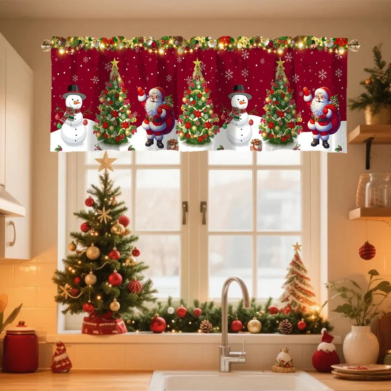Christmas Short Curtains Valances Merry Christmas Decorations For Home 2026 Xmas Navidad Kitchen Bedroom Ornaments New Year 2027