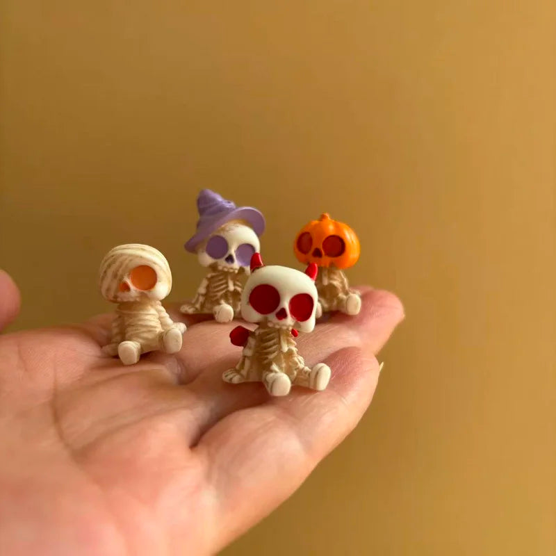 Halloween Mini Figurines Set – Resin Pumpkin, Ghost & Skull Decor
