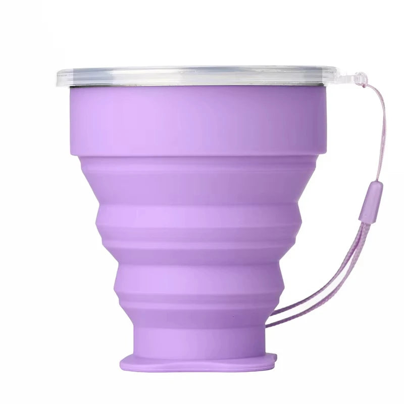 Portable Silicone Folding Water Cup Outdoor Heat Resistant Telescopic Collapsible Foldable Mug With Lid For Travel Camping 200m