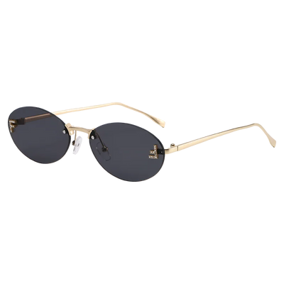 Oval Rimless UV400 Sunglasses Women Small Metal Frame Fashion Outdoor Shades