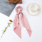 Fashion Flower Print Bow Satin Long Ribbon Ponytail Scarf Tie Scrunchies Women Girls Elastic Bands Hair Accessories
