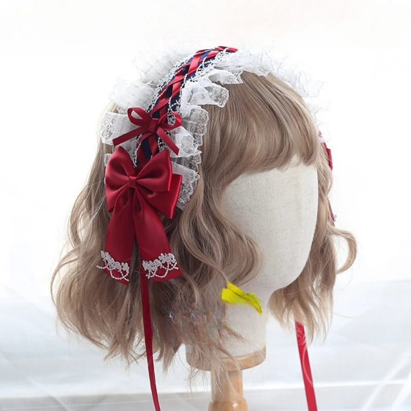 Sweet Hair Hoop Girls Cute Ruffled Cosplay Headband Hair Band Hair Accessories Lace Bow Ribbon Headdress Lolita DIY Headwear
