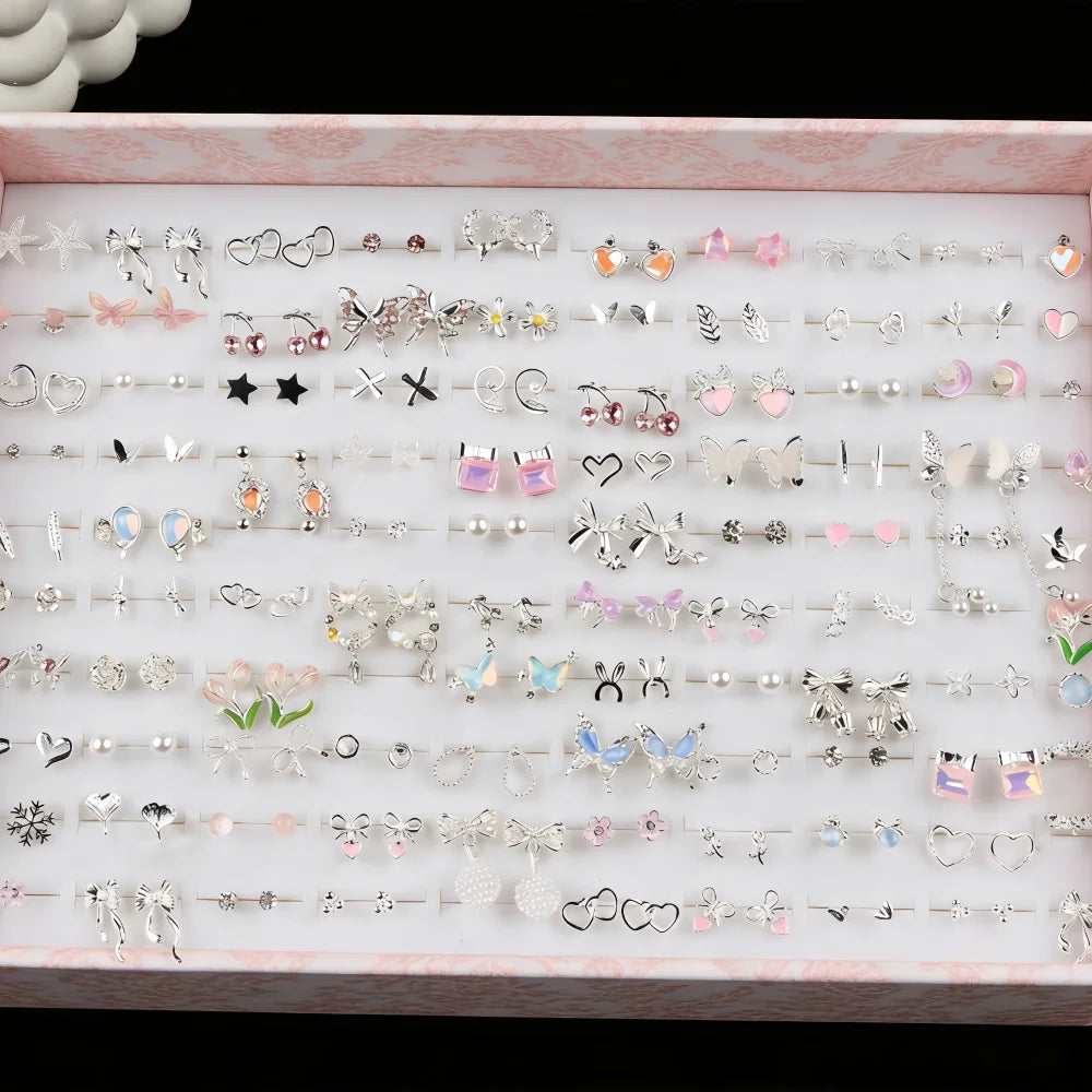 7/14/21/28Pairs/Lot Fashion Elegant Charm Exquisite Geometry Multicolor Rhinestone Earrings For Women Jewelry Accessories Gifts