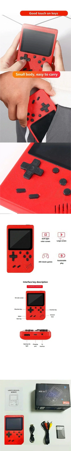 A Red Retro Classic Games Children's Handheld Small Game Console With 400 Games, Rechargeable