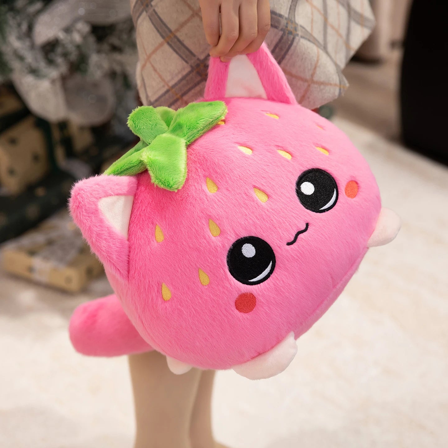Cute Plush Stuffed Toy Strawberry Cat Pillow Doll Children's Birthday Gift Home Decoration Animal Christmas Gift