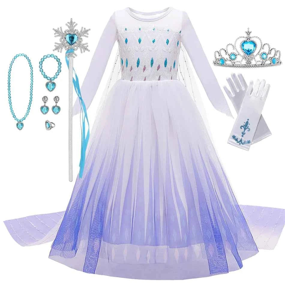 Frozen Elsa Anna Princess Girls Costume Kids Dress Disney Snow Queen Halloween Cosplay Birthday Party Dress Up 2-10 Years