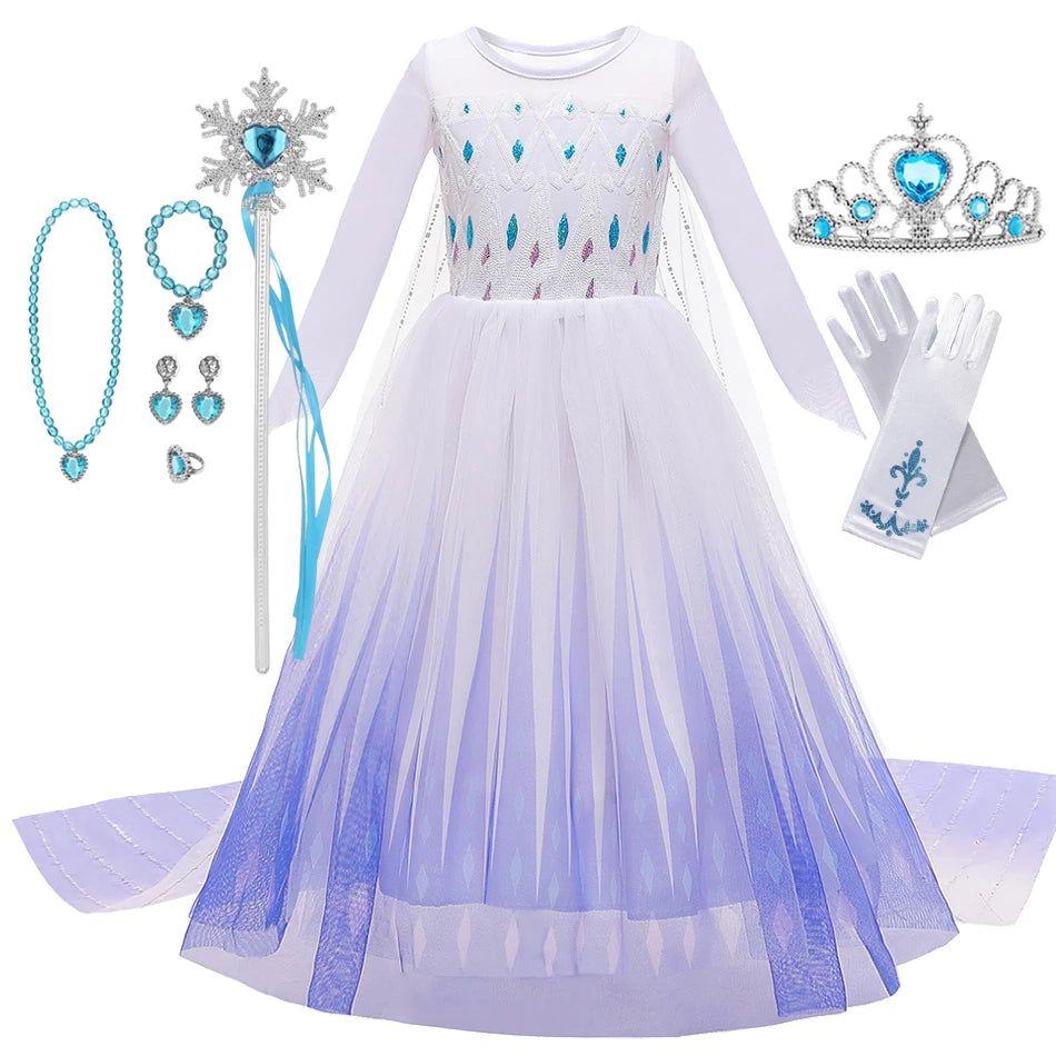 Frozen Elsa Anna Princess Girl Vestidos Costume Kid Dress Disney Snow Queen Halloween Cosplay Birthday Party Dress Up 2-10 Years