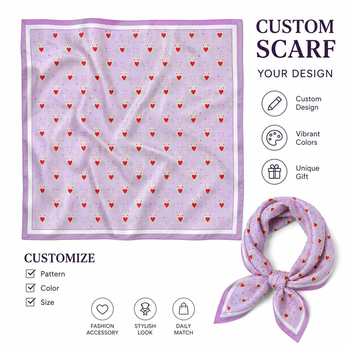Personalized Luxury Silk Scarf for Women  Stylish Customizable Accessory