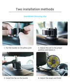 SEAMETAL Car Electric Fan Strong Wind 3-Speed Cooling Fan for Rear Seat Passenger Portable 360 Degree Rotatable Car Air Fan
