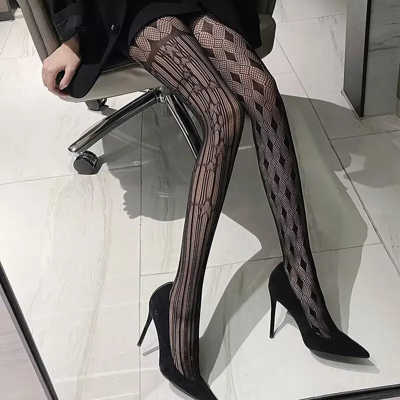 Japanese Lolita Retro Floral Rattan White Stocking Hot Tights Classic Lolita Hollowed Out Lace Mesh Stockings Bottomed Pantyhose