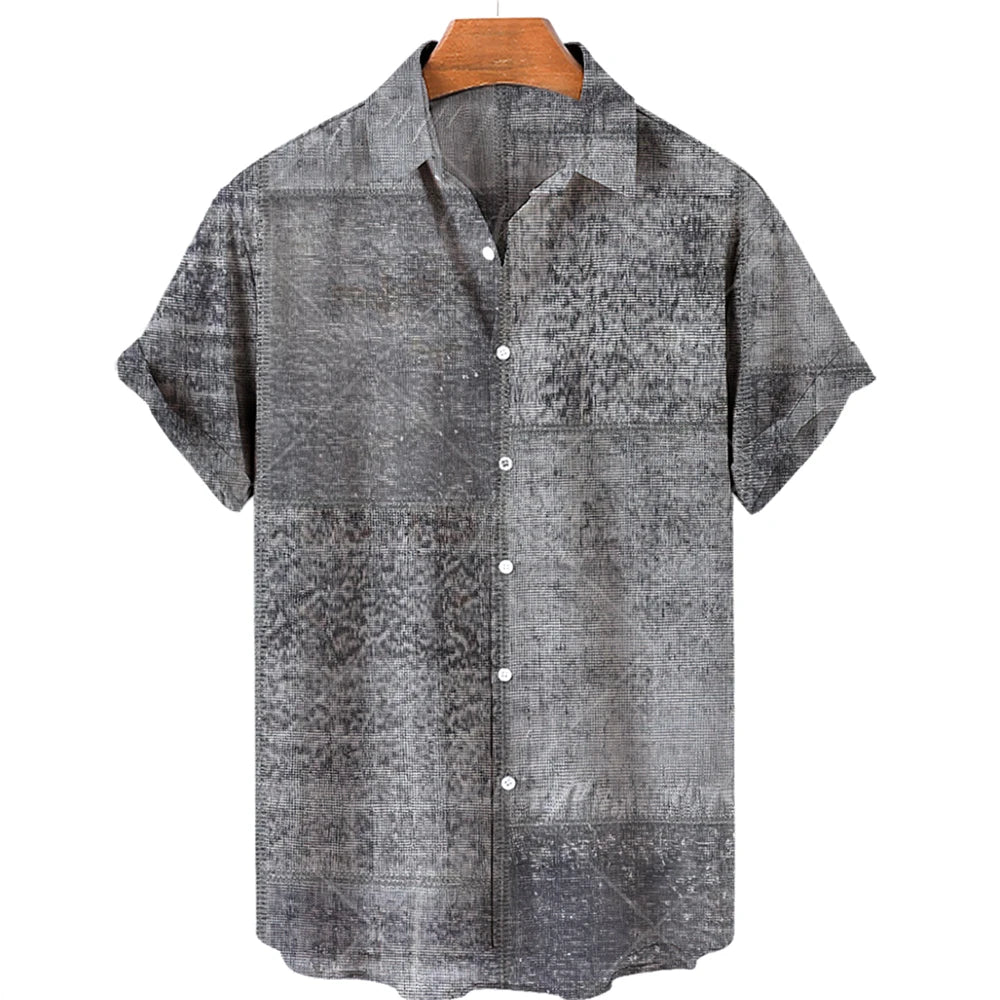 Vintage Shirts For Men 3D Print Short-Sleeved Casual Lapel Shirt Oversized Men's Clothing Patchwork Tees Tops Plaid Streetwear