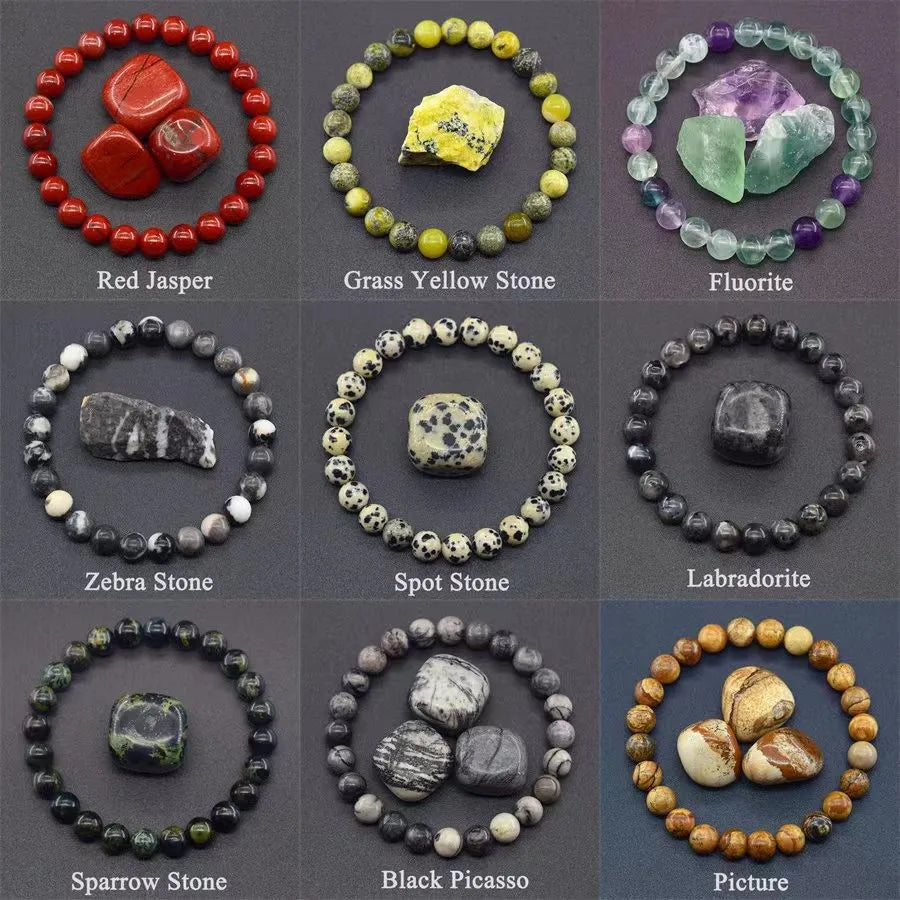 8mm Natural Stone Beaded Bracelet for Women Men Amethysts Crystal Quartzs Agate Tiger Eye Elastic Bangles Good Luck Jewelry