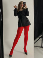 Trendix New Red Stockings Women Bodycon Super Elastic See Through Lace Pantyhose Autumn Sexy Slim Elegant Burgundy Tights Winter