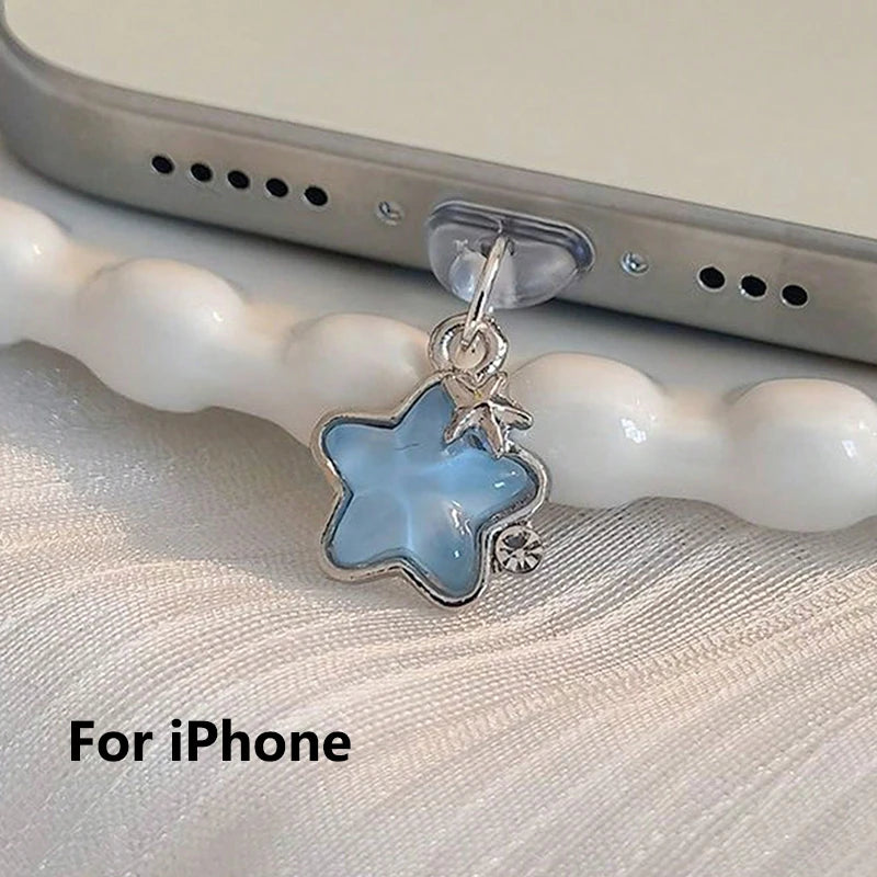 Diamond Star Dust Plug Charm Fashion Ladies Charge Port Plug For iPhone Type C Micro USB Dust Protection Cap Phone Pendant Gift