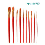10 Pcs Set Nylon Hair Children's Artists Painting Brush Art Special Multifunction Hook Line Short Pointed Pen Available 4 Colors