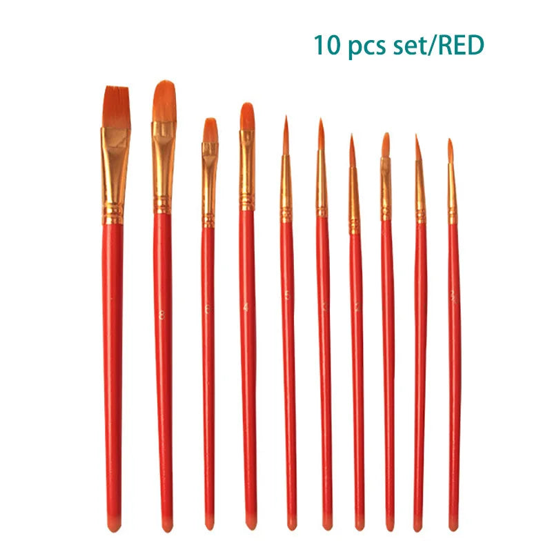 10 Pcs Set Nylon Hair Children's Artists Painting Brush Art Special Multifunction Hook Line Short Pointed Pen Available 4 Colors