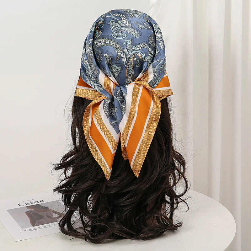 Bohemian Style Floral Print Women’s Square Silk Scarf Satin Head Wrap Tropical Leaf Flower Design Scarves Bandana Hijab