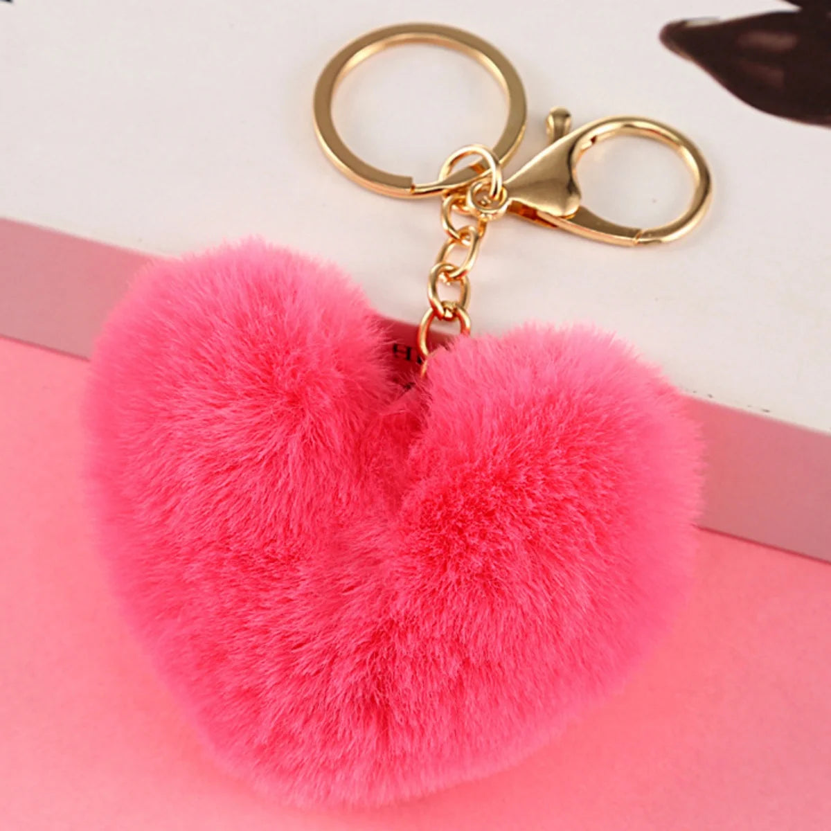 New Heart Plush Hair Ball Keychain Women Leopard Pompom Love Car Key Chain Bags Pendant Hairball Key Rings Jewelry