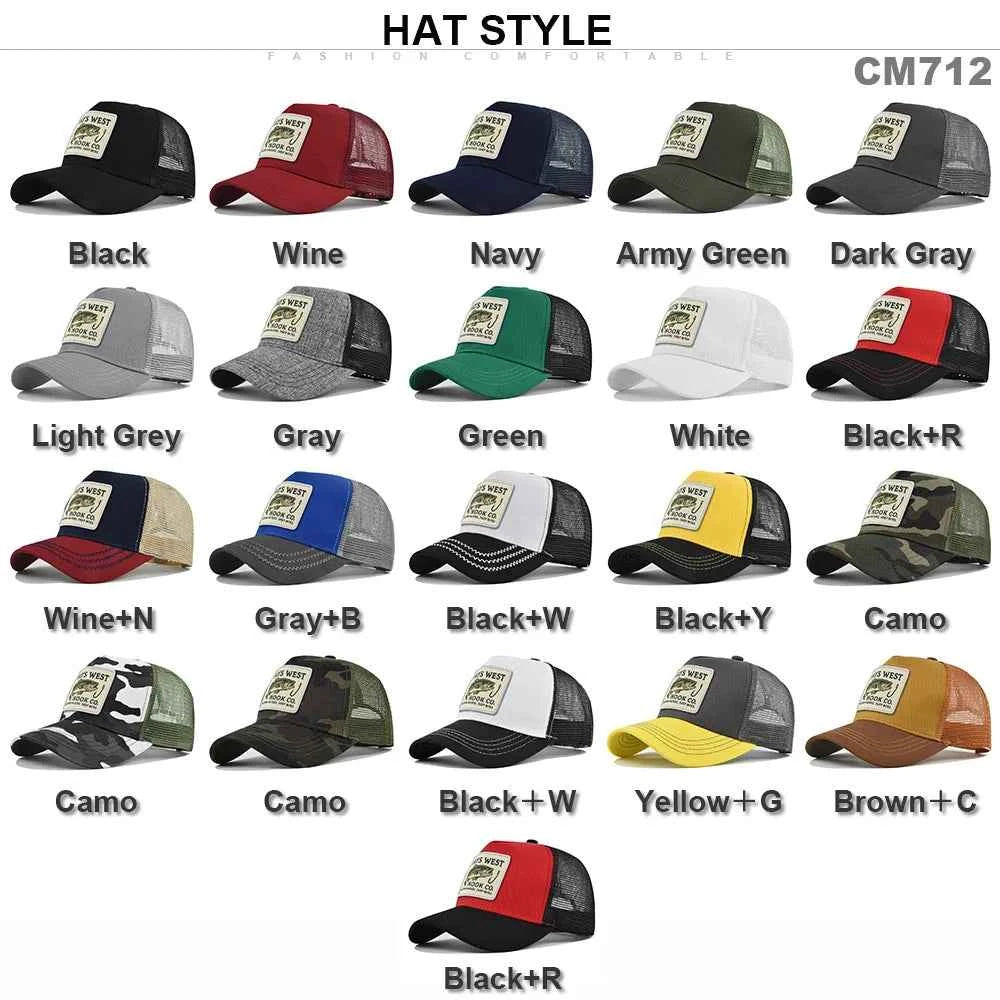 High Quality Fishing Embroidery Baseball Cap for Men Women Outdoor Fishing Snapback Mesh Hat Breathable Sunshade Dad Trucker Hat