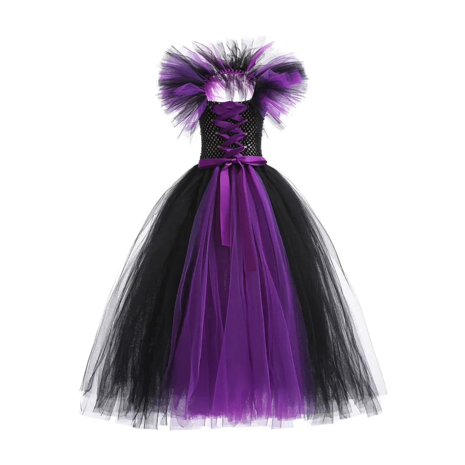 Girls Maleficent Costume Dress – Luxury Villain Tulle Gown