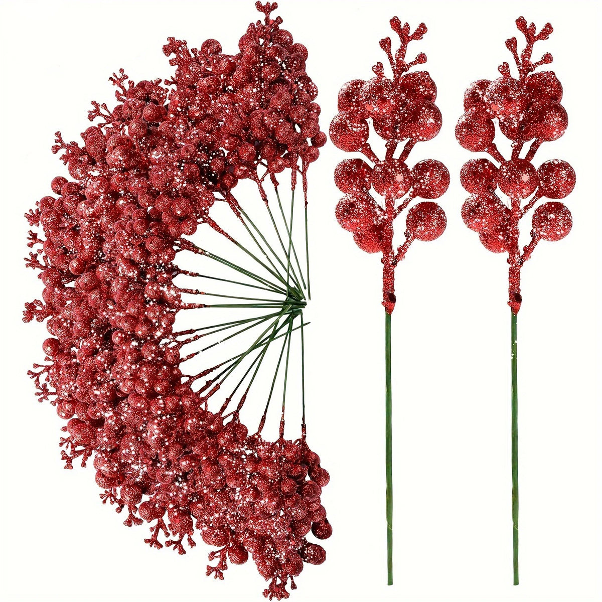 Glitter Artificial Flowers Berry Bouquet Christmas Decoration Xmas Tree Ornaments for Home Decor New Year Gift Accessory