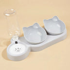 3-in-1 Cat Food & Water Bowl Set with Gravity Water Feeder