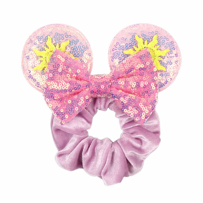 Cute Mouse Ears Velvet Scrunchies Hairband Women Elastic Ponytail Holder Girls Sequin Bow 2023 Kids Party DIY Hair Accessories