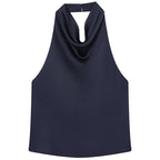 HXAO Top Women Halter Satin Women Tops Backless Corset Top Vest Yellow Pink Black Summer Elegant Sexy Tops Tank Vestidos