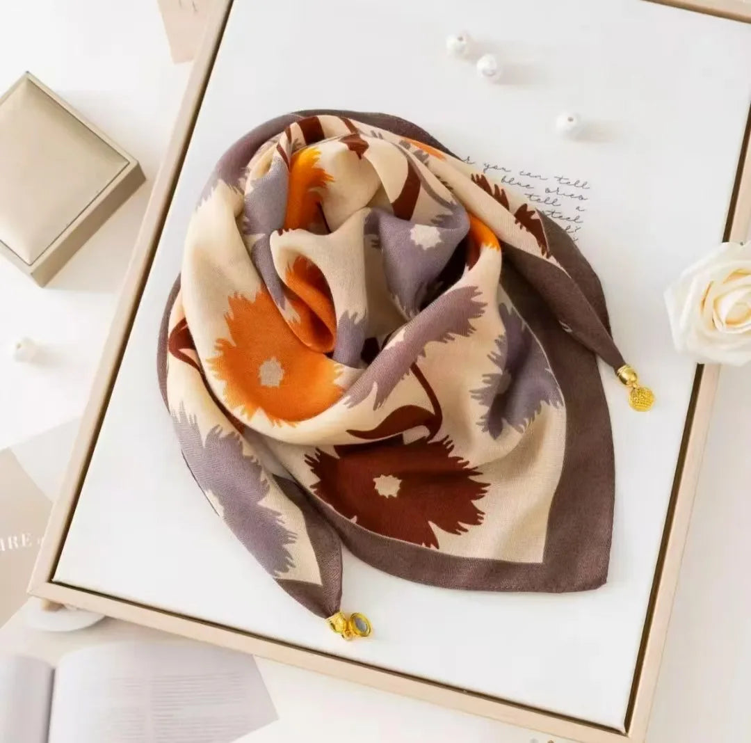 Luxury Magnetic Buckle Silk Scarf Women Print Square Scarf For Autumn Winter Warmth And Cold Resistance Fashionabl Scarves