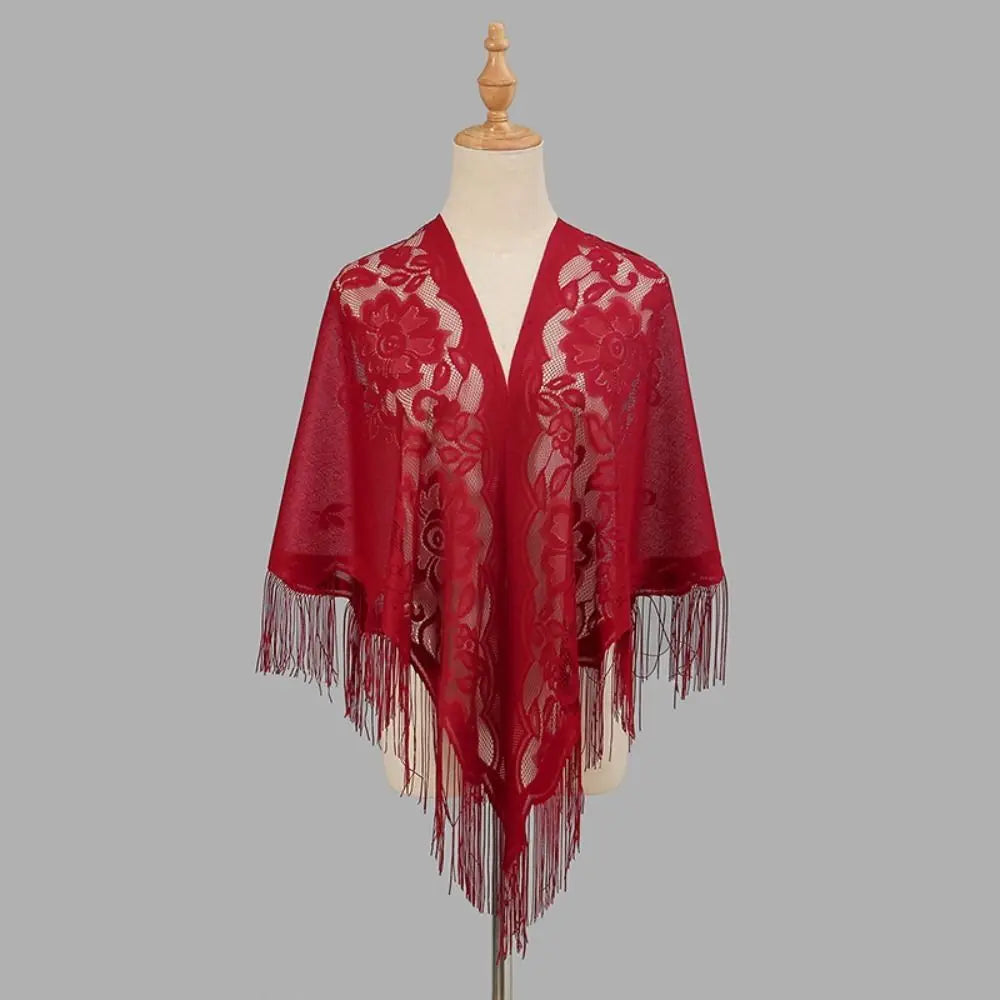 Tassel Patchwork V-Neck Cardigans Women Wedding Accessories Shawl Hollow Multicolored Evening Prom Cape Tulle Shawl Party