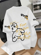 Summer Men's Round Neck Breathable T-Shirt with Cartoon Bear Print Pattern Suitable for Daily and Weekend Gifting to Friends