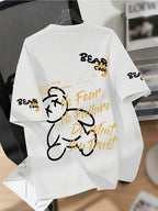 Summer Men's Round Neck Breathable T-Shirt with Cartoon Bear Print Pattern Suitable for Daily and Weekend Gifting to Friends