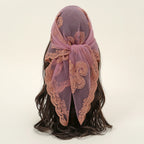 Lace Paisley Embroidery Bandana Square Scarf Elegant Breathable Silk Scarves Women Sunscreen Lightweight Shawl Headband