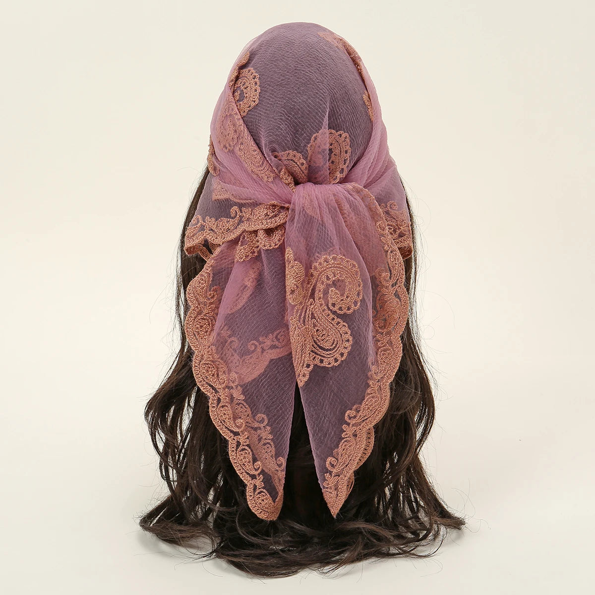 Lace Paisley Embroidery Bandana Square Scarf Elegant Breathable Silk Scarves Women Sunscreen Lightweight Shawl Headband