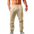 2025 summer men's cotton and linen oversized wide leg pants, men's artistic style elastic waist solid color casual loose pants