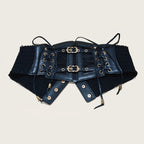 Lace Corset Punk Black Wide Belt With Chain Pu Leather Slimming Body Belts for Women Elastic High Waist Belt Female Cummerbunds
